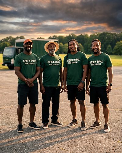 The four-man JROB N Sons crew — the Robinson family — standing together in branded green shirts.